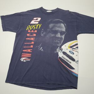 Vtg Rusty Wallace Wraparound Penske Miller Racing NASCAR T-Shirt Size Large 90's